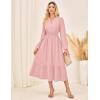 imageGRACE KARIN 2025 Womens Casual Fall Long Sleeve Midi Dresses VNeck Smocked Tiered DressWedding Guest DressLight Pink