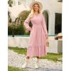 imageGRACE KARIN 2025 Womens Casual Fall Long Sleeve Midi Dresses VNeck Smocked Tiered DressWedding Guest DressLight Pink