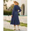 imageGRACE KARIN 2025 Womens Casual Fall Long Sleeve Midi Dresses VNeck Smocked Tiered DressWedding Guest DressNavy Blue