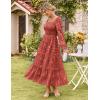 imageGRACE KARIN 2025 Womens Long Sleeve Floral Wedding Guest DressSquare Neck Boho Maxi Dress Flowy Elegant Fall DressBrick Red