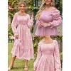 imageGRACE KARIN 2025 Womens Long Sleeve Floral Wedding Guest DressSquare Neck Boho Maxi Dress Flowy Elegant Fall DressLight Pink