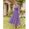 imageGRACE KARIN 2025 Womens Long Sleeve Floral Wedding Guest DressSquare Neck Boho Maxi Dress Flowy Elegant Fall DressPurple