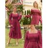 imageGRACE KARIN 2025 Womens Long Sleeve Floral Wedding Guest DressSquare Neck Boho Maxi Dress Flowy Elegant Fall DressWine Red