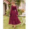 imageGRACE KARIN 2025 Womens Long Sleeve Floral Wedding Guest DressSquare Neck Boho Maxi Dress Flowy Elegant Fall DressWine Red