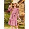 imageGRACE KARIN Girls Fall Long Sleeve Dress for Girl Rullfe Button Casual Flowy Tiered Dresses with Pocket 614YearsPink
