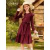 imageGRACE KARIN Girls Fall Long Sleeve Dress for Girl Rullfe Button Casual Flowy Tiered Dresses with Pocket 614YearsWine Red
