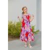 imageGRACE KARIN Girls Floral Dress Flutter Sleeve Square Neck Tiered Midi Dress Smocked Flared Aline Dress 514YBig Flowers on Purple