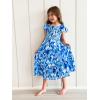 imageGRACE KARIN Girls Floral Dress Flutter Sleeve Square Neck Tiered Midi Dress Smocked Flared Aline Dress 514YBlue Leaves