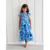 imageGRACE KARIN Girls Floral Dress Flutter Sleeve Square Neck Tiered Midi Dress Smocked Flared Aline Dress 514YBlue Leaves