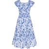 imageGRACE KARIN Girls Floral Dress Flutter Sleeve Square Neck Tiered Midi Dress Smocked Flared Aline Dress 514YBlue and White Floral