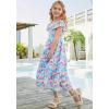 imageGRACE KARIN Girls Floral Dress Flutter Sleeve Square Neck Tiered Midi Dress Smocked Flared Aline Dress 514YFlowers on Blue
