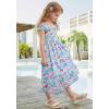 imageGRACE KARIN Girls Floral Dress Flutter Sleeve Square Neck Tiered Midi Dress Smocked Flared Aline Dress 514YFlowers on Blue