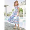 imageGRACE KARIN Girls Floral Dress Flutter Sleeve Square Neck Tiered Midi Dress Smocked Flared Aline Dress 514YFlowers on Blue