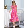 imageGRACE KARIN Girls Floral Dress Flutter Sleeve Square Neck Tiered Midi Dress Smocked Flared Aline Dress 514YFlowers on Hot Pink