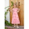 imageGRACE KARIN Girls Floral Dress Flutter Sleeve Square Neck Tiered Midi Dress Smocked Flared Aline Dress 514YFlowers on Light Pink