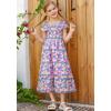 imageGRACE KARIN Girls Floral Dress Flutter Sleeve Square Neck Tiered Midi Dress Smocked Flared Aline Dress 514YFlowers on Purple