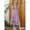 imageGRACE KARIN Girls Floral Dress Flutter Sleeve Square Neck Tiered Midi Dress Smocked Flared Aline Dress 514YFlowers on Purple