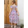 imageGRACE KARIN Girls Floral Dress Flutter Sleeve Square Neck Tiered Midi Dress Smocked Flared Aline Dress 514YFlowers on Purple
