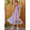 imageGRACE KARIN Girls Floral Dress Flutter Sleeve Square Neck Tiered Midi Dress Smocked Flared Aline Dress 514YFlowers on Purple