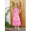 imageGRACE KARIN Girls Floral Dress Flutter Sleeve Square Neck Tiered Midi Dress Smocked Flared Aline Dress 514YRose Red Flowers