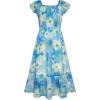 imageGRACE KARIN Girls Floral Dress Flutter Sleeve Square Neck Tiered Midi Dress Smocked Flared Aline Dress 514YTeal Floral