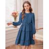 imageGRACE KARIN Girls Long Sleeve Fall Dress Casual Party Teen Swiss Dot Ruffle Tiered Lace Dresses for 714 YearsDeep Blue