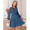 imageGRACE KARIN Girls Long Sleeve Fall Dress Casual Party Teen Swiss Dot Ruffle Tiered Lace Dresses for 714 YearsDeep Blue
