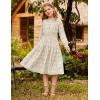 imageGRACE KARIN Girls Long Sleeve Fall Dress Floral High Waist Casual Midi Dresses with Pocket for 614 YearsBeige