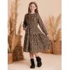 imageGRACE KARIN Girls Long Sleeve Fall Dress Floral High Waist Casual Midi Dresses with Pocket for 614 YearsBrown