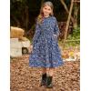 imageGRACE KARIN Girls Long Sleeve Fall Dress Floral High Waist Casual Midi Dresses with Pocket for 614 YearsNavy Blue