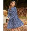 imageGRACE KARIN Girls Long Sleeve Fall Dress Floral High Waist Casual Midi Dresses with Pocket for 614 YearsNavy Blue
