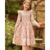 imageGRACE KARIN Girls Long Sleeve Fall Floral Dress Ruffle Round Neck Smocked Layered HemBeige Flower