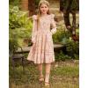 imageGRACE KARIN Girls Long Sleeve Fall Floral Dress Ruffle Round Neck Smocked Layered HemBeige Flower