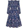 imageGRACE KARIN Girls Long Sleeve Fall Floral Dress Ruffle Round Neck Smocked Layered HemNavy Blue Flower