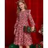 imageGRACE KARIN Girls Long Sleeve Fall Floral Dress Ruffle Round Neck Smocked Layered HemWine Red Flower