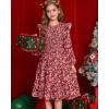 imageGRACE KARIN Girls Long Sleeve Fall Floral Dress Ruffle Round Neck Smocked Layered HemWine Red Flower