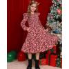 imageGRACE KARIN Girls Long Sleeve Fall Floral Dress Ruffle Round Neck Smocked Layered HemWine Red Flower