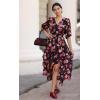 imageGRACE KARIN Long Sleeve Wedding Guest Dress 2025 Boho Maxi Fall Dresses Chiffon Flowy Floral Dress Formal Cocktail PartyBlack Red Floral