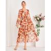 imageGRACE KARIN Long Sleeve Wedding Guest Dress 2025 Boho Maxi Fall Dresses Chiffon Flowy Floral Dress Formal Cocktail PartyOrange Red Floral