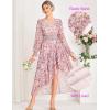 imageGRACE KARIN Long Sleeve Wedding Guest Dress 2025 Boho Maxi Fall Dresses Chiffon Flowy Floral Dress Formal Cocktail PartyPink Floral