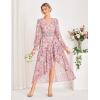 imageGRACE KARIN Long Sleeve Wedding Guest Dress 2025 Boho Maxi Fall Dresses Chiffon Flowy Floral Dress Formal Cocktail PartyPink Floral