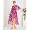 imageGRACE KARIN Long Sleeve Wedding Guest Dress 2025 Boho Maxi Fall Dresses Chiffon Flowy Floral Dress Formal Cocktail PartyRose Red Floral