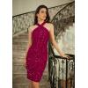 imageGRACE KARIN Sequin Dress for Women Sleeveless Sparkly Glitter Halter Dress Bodycon Mini Club Dresses 2025Rose Red