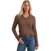 imageGRACE KARIN Sweaters for Women 2025 Fall Long Sleeve V Neck Collared Knitted Pullover Sweaters Dressy Casual TopsBrown