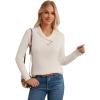 imageGRACE KARIN Sweaters for Women 2025 Fall Long Sleeve V Neck Collared Knitted Pullover Sweaters Dressy Casual TopsWhite