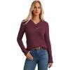 imageGRACE KARIN Sweaters for Women 2025 Fall Long Sleeve V Neck Collared Knitted Pullover Sweaters Dressy Casual TopsWine Red