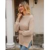 imageGRACE KARIN Women 2025 Fall Knit Sweaters Soft Long Sleeve Pullover Trendy Mock Neck Side Slit Loose Sweater TopsKhaki
