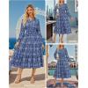 imageGRACE KARIN Women Fall Wedding Guest Dresses 2025 Floral Long Sleeve Maxi Dress Boho V Neck Empire Waist DressNavy Blue