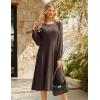 imageGRACE KARIN Womens 2025 Casual Long Lace Sleeve Dresses Summer Flowy Crewneck A Line Plain Midi Dress with PocketsBrown
