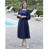 imageGRACE KARIN Womens 2025 Casual Long Lace Sleeve Dresses Summer Flowy Crewneck A Line Plain Midi Dress with PocketsNavy Blue